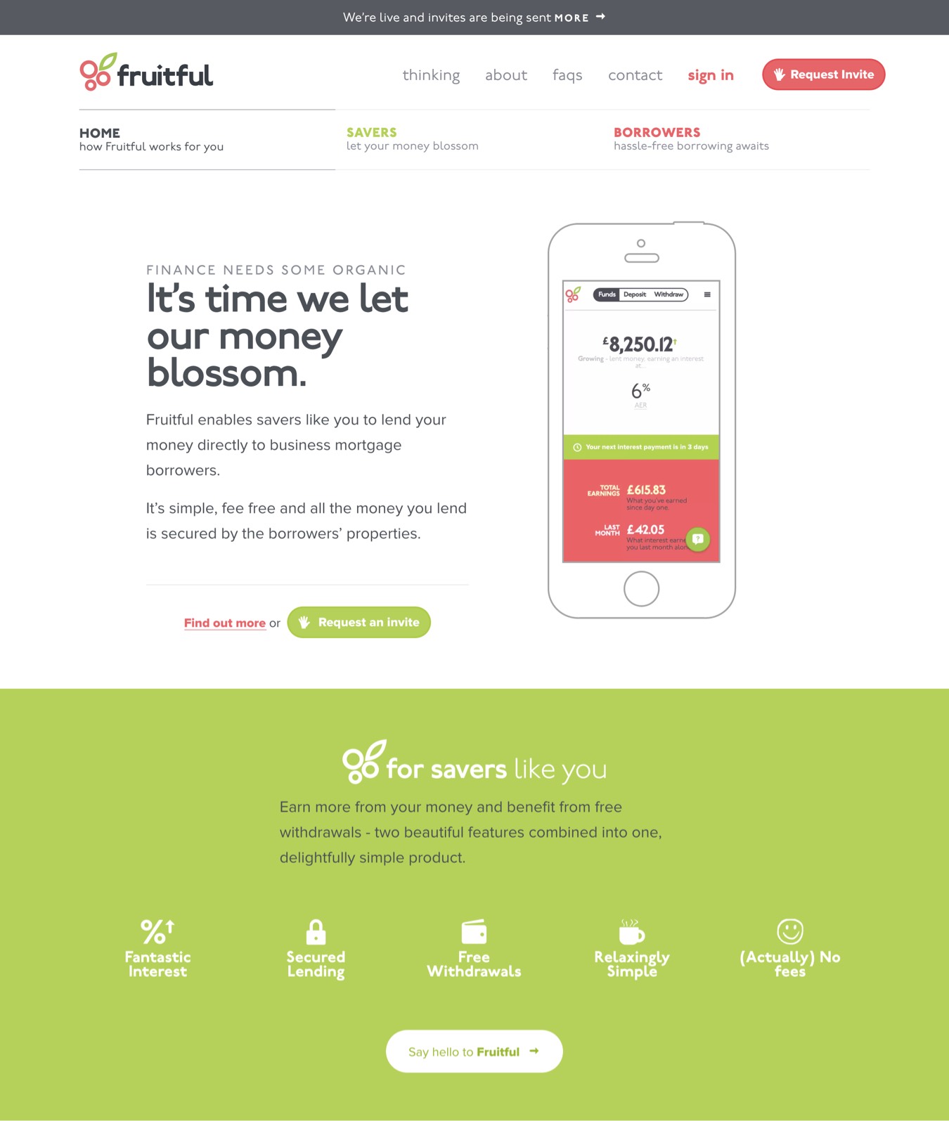 Screenshot of Fruitful’s landing page