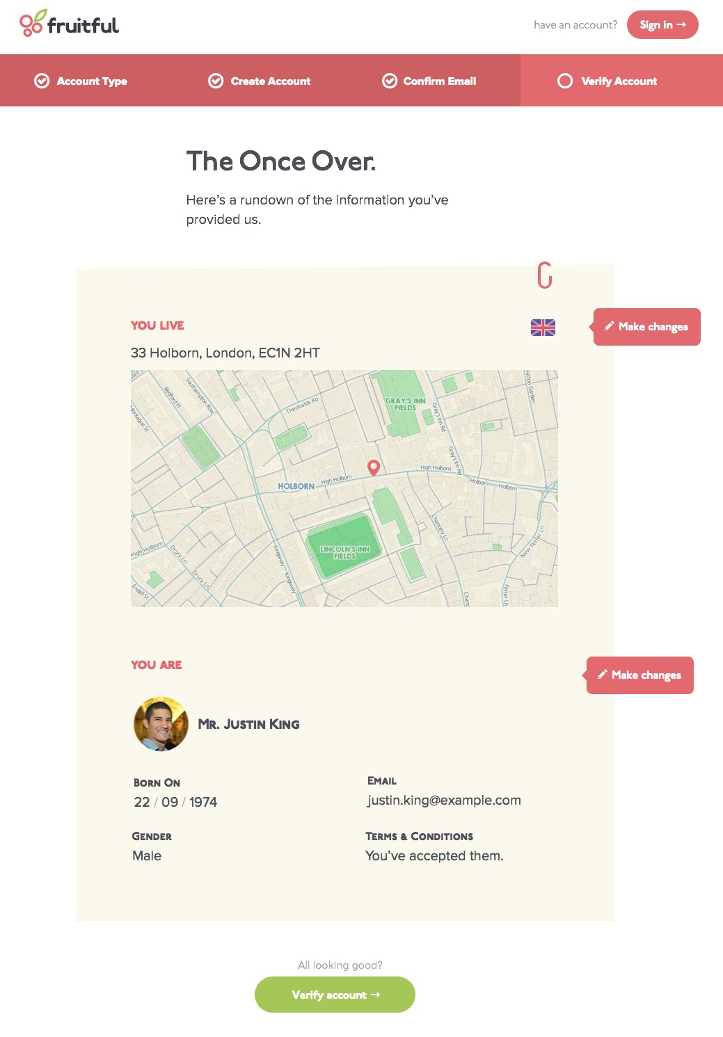 Placard view showing customer details