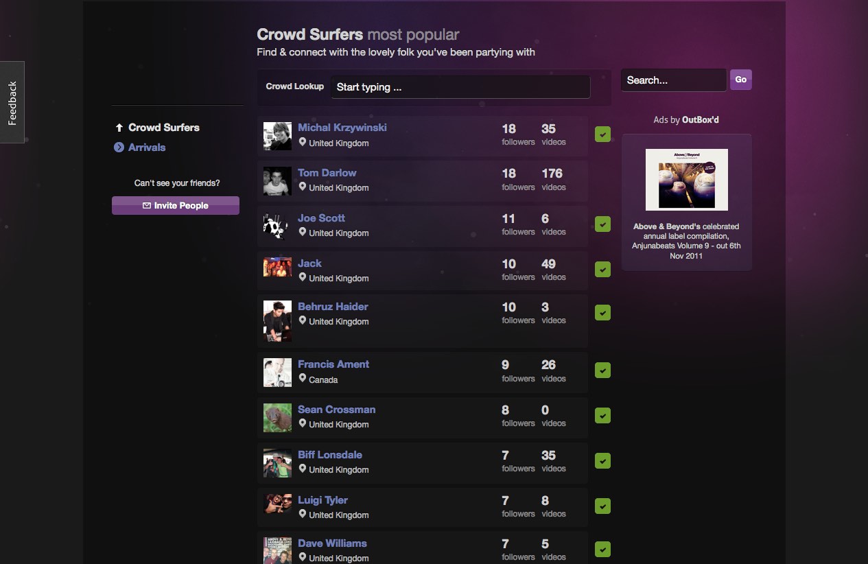 Screenshot of the crowd on outheard.tv